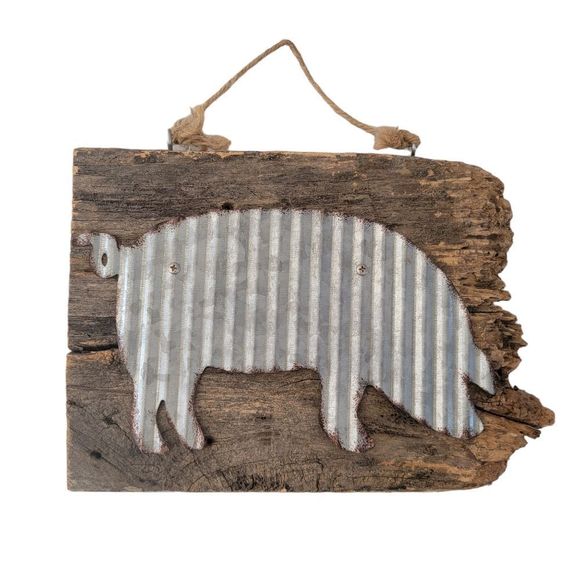 Rustic Wooden and metal pig hanging sign Farmhouse Country‎ bacon reclaimed wood - Picture 1 of 4